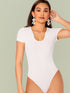 Notch Neck Rib-knit Fitted Bodysuit